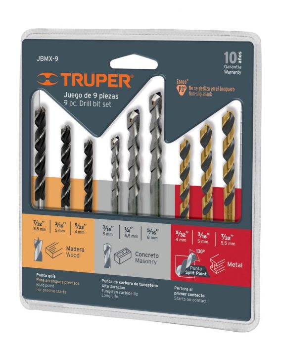 JUEGO DE BROCAS MIXTO 9 PIEZAS TRUPER