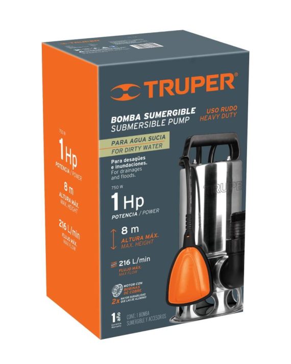 BOMBA SUMERGIBLE MET?LICA PARA AGUA SUCIA 1 HP. 12607 TRUPER