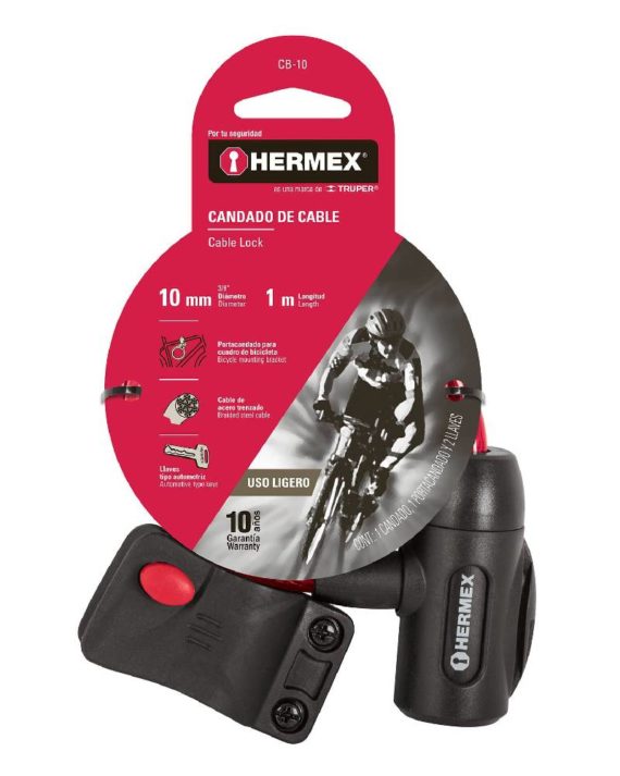 CANDADO DE CABLE CON LLAVE 10 MM X 1.0 M HERMEX
