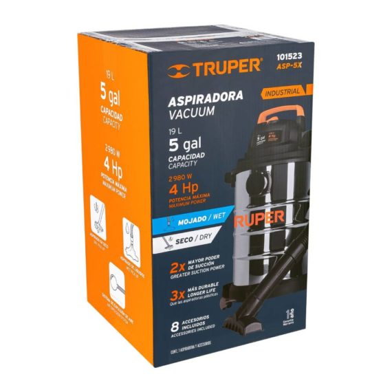 ASPIRADORA EN ACERO INOXIDABLE DE SOLIDOS Y LIQUIDOS 5 gal TRUPPER