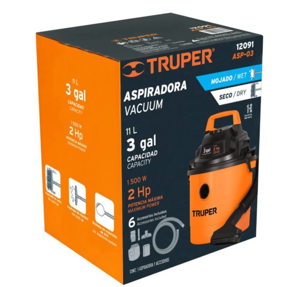 ASPIRADORA PLASTICA DE SOLIDOS Y LIQUIDOS 3 gal TRUPPER