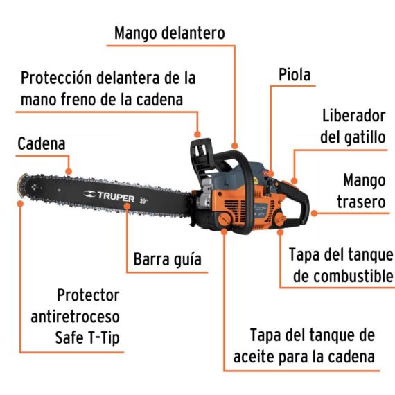 MOTOSIERRA 51CC GASOLINA CON BARRA DE 20". TRUPER