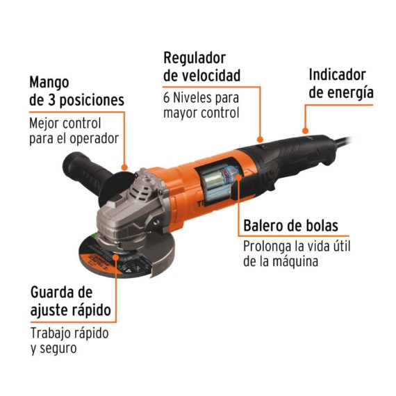 ESMERILADORA ANGULAR 4-1/2" 1100W PROFESIONAL. TRUPER