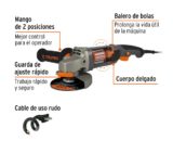 ESMERILADORA ANGULAR 4-1/2" 1250W INDUSTRIAL. TRUPER