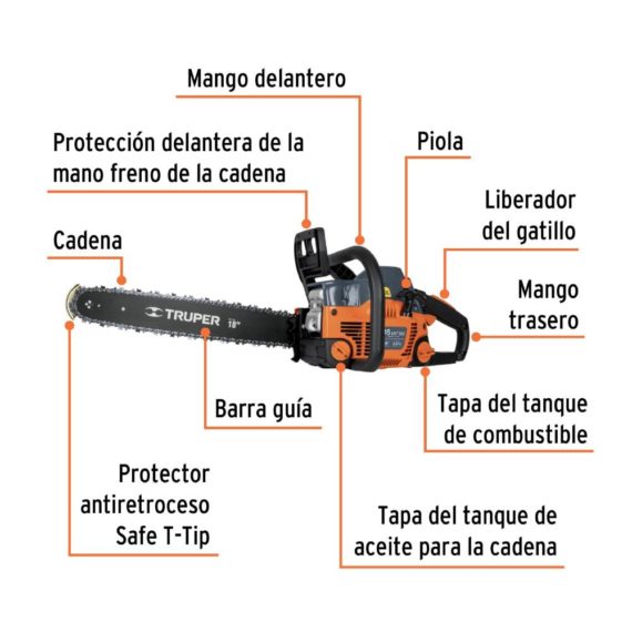 MOTOSIERRA 45CC GASOLINA CON BARRA DE 18". TRUPER