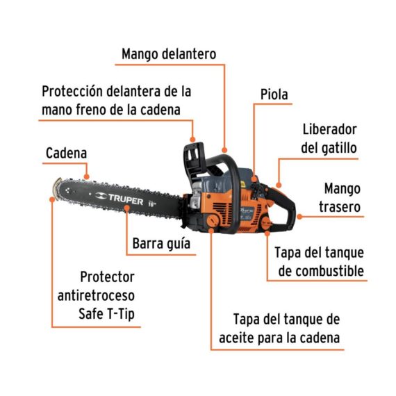 MOTOSIERRA 45CC GASOLINA CON BARRA DE 18". TRUPER