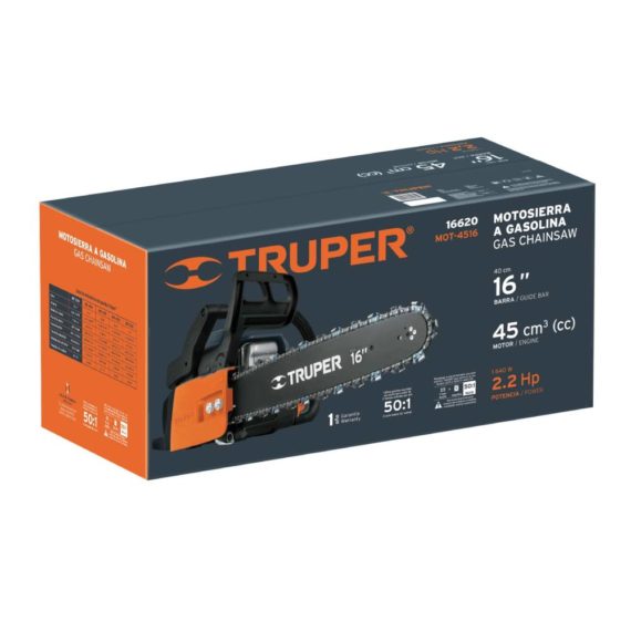 MOTOSIERRA 45CC GASOLINA CON BARRA DE 18". TRUPER