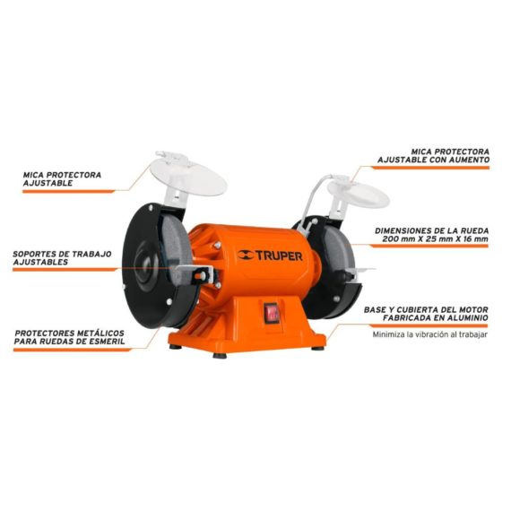 ESMERIL DE BANCO DE 8" DE 3/4 HP. TRUPER